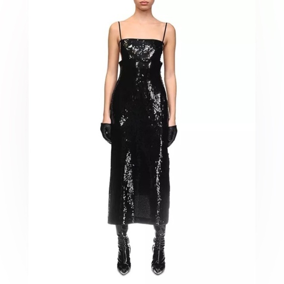 NWT DAVID KOMA $1730 AW 2023 Square Neck Sequin Tie Back Midi Dress Size US8 - Picture 1 of 14